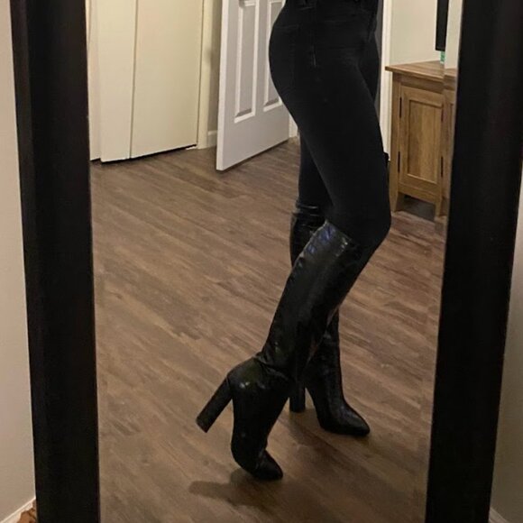 Milla Black Croc Heeled Boot - Billini - Picture 6 of 10